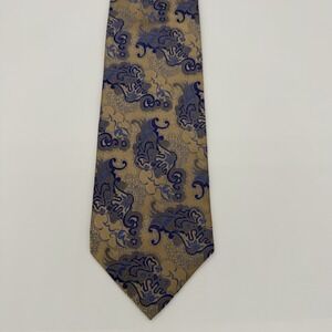 Riccardi Silk Necktie Blue Gold Paisley Baroque Classic Wide Designer Italy 58x4
